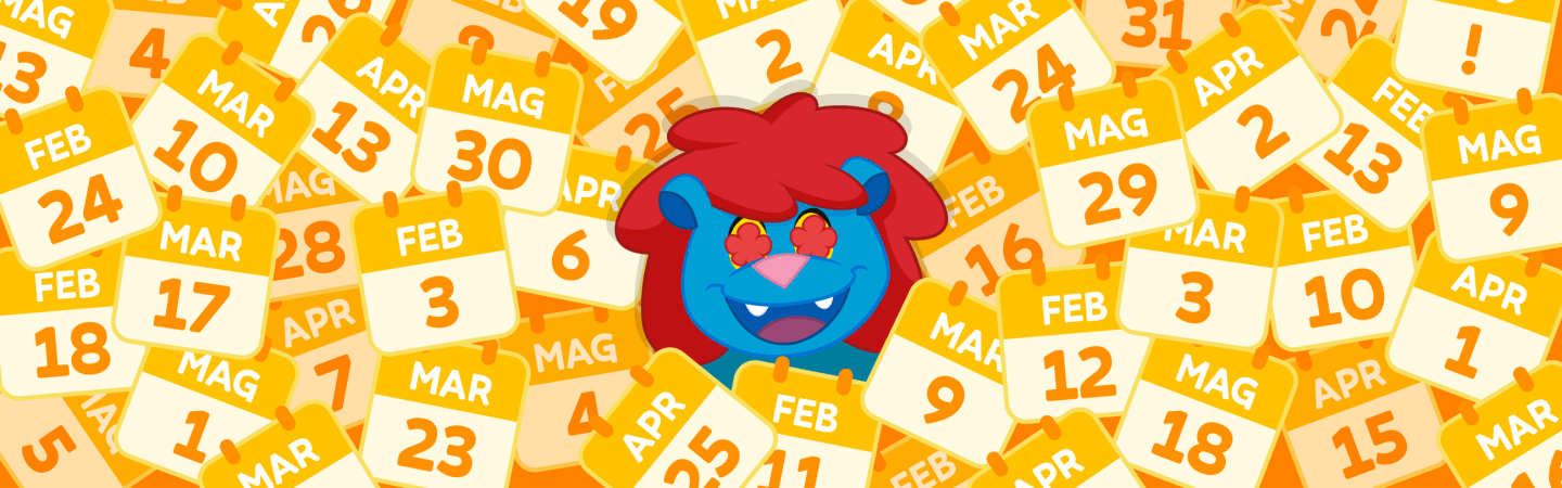 grafica con il leone di leolandia e un patter a calendario