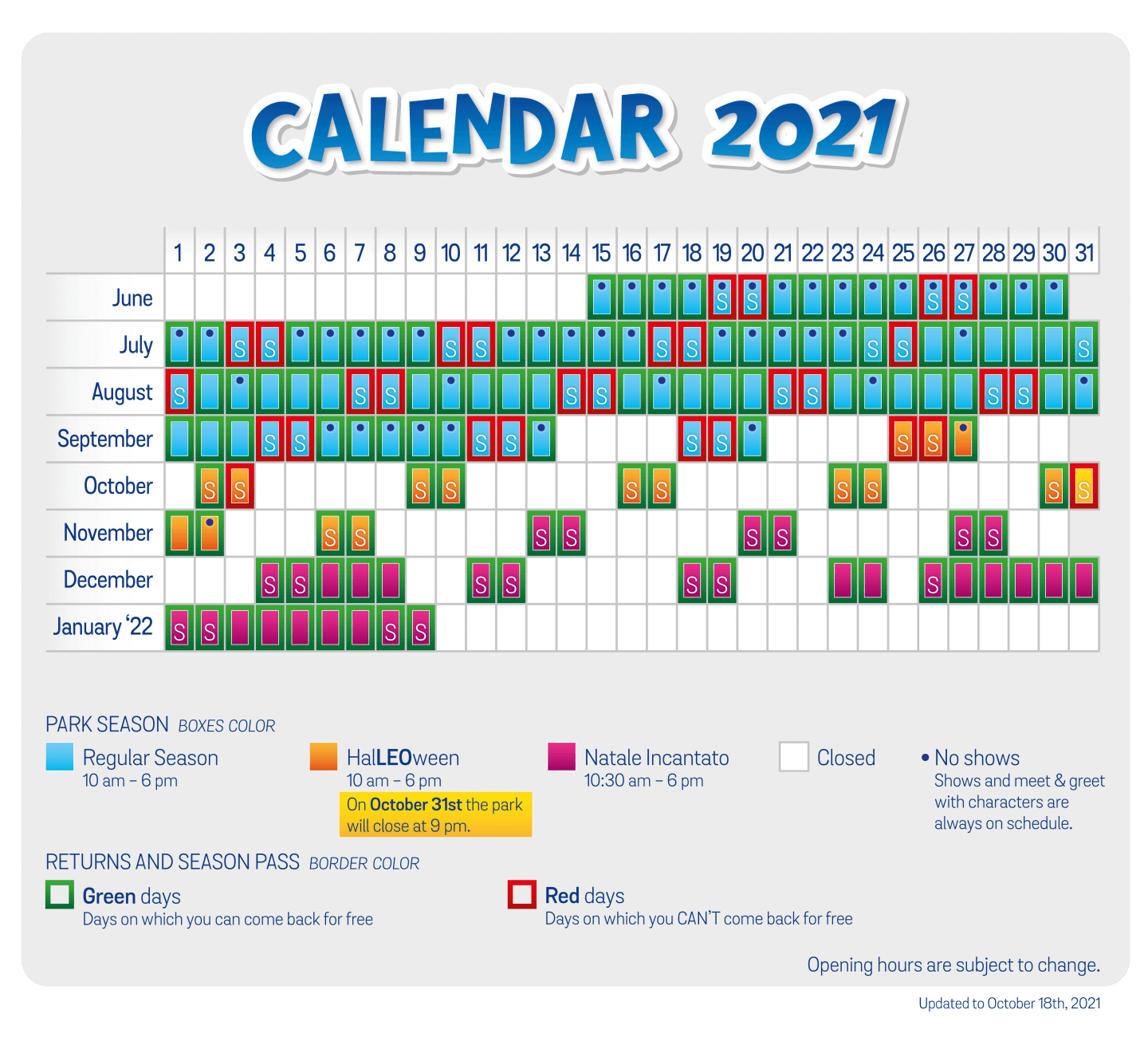 Calendario rientri